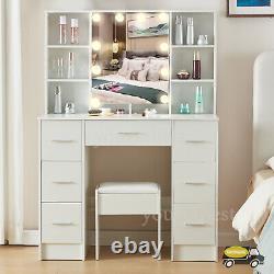 Large Dressing Table With Hollywood Mirror 7 Drawers Storage Vanity Makeup Desk