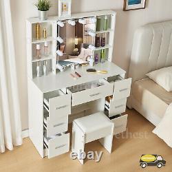 Large Dressing Table With Hollywood Mirror 7 Drawers Storage Vanity Makeup Desk