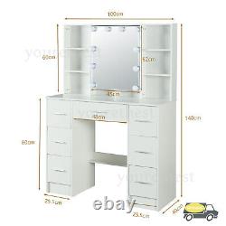 Large Dressing Table With Hollywood Mirror 7 Drawers Storage Vanity Makeup Desk