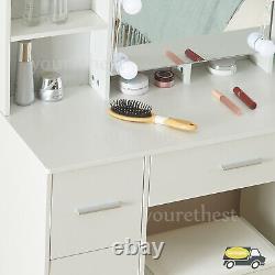 Large Dressing Table With Hollywood Mirror 7 Drawers Storage Vanity Makeup Desk