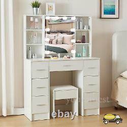 Large Dressing Table With Hollywood Mirror 7 Drawers Storage Vanity Makeup Desk