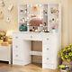 Large Dressing Table With LED Light Mirror 10 Storage Shelves Vanity Makeup Desk