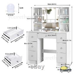 Large Dressing Table With LED Light Mirror 10 Storage Shelves Vanity Makeup Desk