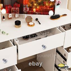 Large Dressing Table With LED Light Mirror 10 Storage Shelves Vanity Makeup Desk