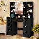 Large Dressing Table With LED Mirror & 7 Drawers Shelf Black Makeup Vanity Desk