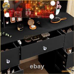 Large Dressing Table With LED Mirror & 7 Drawers Shelf Black Makeup Vanity Desk