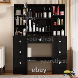 Large Dressing Table With Mirror & LED Lights 7 Drawers Black Vanity Makeup Desk