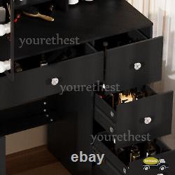 Large Dressing Table With Mirror & LED Lights 7 Drawers Black Vanity Makeup Desk