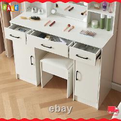 Large Dressing Table with LED Mirror 3 Drawers 2 Door Makeup Dresser Desk with Stool