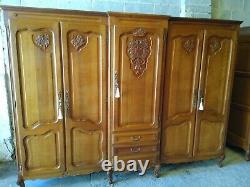 Large French Louis xv carved 5 door armoire, shelves, drawers wardrobe, flat pack