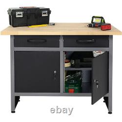 Large Garage 2 Drawers 2 Doors Workbench Cabinet Workshop Tool Storage Cupboard