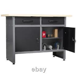 Large Garage 2 Drawers 2 Doors Workbench Cabinet Workshop Tool Storage Cupboard