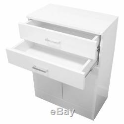 Large Gloss White Bathroom Cabinet Soft Close Double Door drawer shelves storage