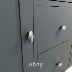 Large Grey 2 Door Wooden Sideboard Storage 3 Drawers 2 Internal Shelves Oak Top