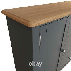 Large Grey 2 Door Wooden Sideboard Storage 3 Drawers 2 Internal Shelves Oak Top