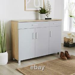 Large Grey Oak Wide Shoe Cabinet Storage 3 Door 2 Drawer Cupboard Shoe Tidy Unit