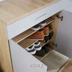 Large Grey Oak Wide Shoe Cabinet Storage 3 Door 2 Drawer Cupboard Shoe Tidy Unit