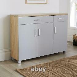 Large Grey Oak Wide Shoe Cabinet Storage 3 Door 2 Drawer Cupboard Shoe Tidy Unit