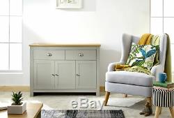 Large Grey Sideboard Storage Unit 2 Drawers 3 Doors Metal Handles Oak Finish Top