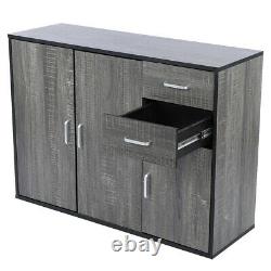 Large Grey Sideboard Storage Unit Cupboard with 2 Drawers 3 Doors Metal Handles