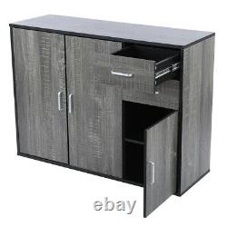 Large Grey Sideboard Storage Unit Cupboard with 2 Drawers 3 Doors Metal Handles