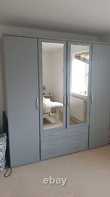 Large Hallingford Wardrobe With 3 Drawers 4 Doors Double Mirror Grey