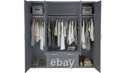 Large Hallingford Wardrobe With 3 Drawers 4 Doors Double Mirror Grey