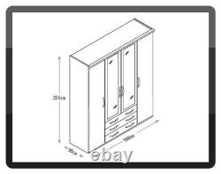 Large Hallingford Wardrobe With 3 Drawers 4 Doors Double Mirror Grey