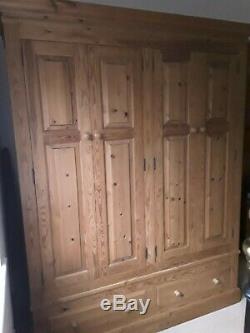 Large Handmade Pine Wardrobe 4 Door 2 Drawer Solid And Heavy 5ft wide