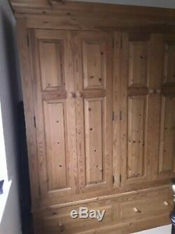 Large Handmade Pine Wardrobe 4 Door 2 Drawer Solid And Heavy 5ft wide