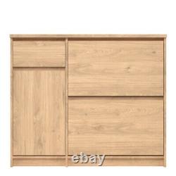 Large Hickory Oak Finish Wooden Shoe Storage Cabinet Unit Tilting Doors Drawers