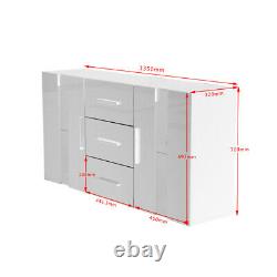 Large High Gloss Front 2 Doors 3 Drawer Sideboard Cupboard Cabinet Home FREE LED