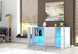 Large High Gloss Front 2 Doors 3 Drawer Sideboard Cupboard Cabinet Home FREE LED