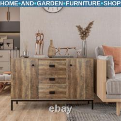Large Industrial Sideboard Storage Cabinet Vintage Cupboard Drawers Metal Legs