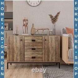 Large Industrial Sideboard Storage Cabinet Vintage Cupboard Drawers Metal Legs