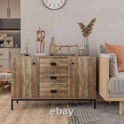Large Industrial Sideboard Storage Cabinet Vintage Cupboard Drawers Metal Legs