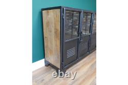 Large Industrial Style Wooden and Metal Wine Cabinet with Glass Doors 8161