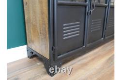Large Industrial Style Wooden and Metal Wine Cabinet with Glass Doors 8161
