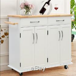 Large Kitchen Island Trolley Cart on Wheels with Cupboard Drawer Storage Table