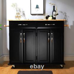 Large Kitchen Island Wooden Rolling Storage Trolley Cart Cupboard with Drawers