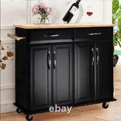 Large Kitchen Island Wooden Rolling Storage Trolley Cart Cupboard with Drawers