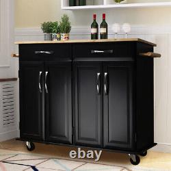 Large Kitchen Island Wooden Rolling Storage Trolley Cart Cupboard with Drawers