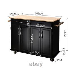 Large Kitchen Island Wooden Rolling Storage Trolley Cart Cupboard with Drawers