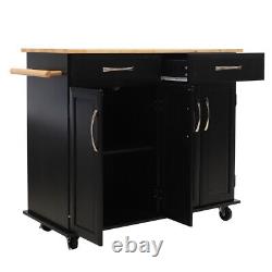 Large Kitchen Island Wooden Rolling Storage Trolley Cart Cupboard with Drawers