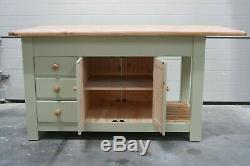 Large Kitchen Island with doors and drawers, slatted shelf and seating overhang