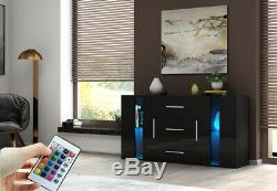 Large LED Sideboard Cabinet High Gloss Front Chest of 3 Drawers 2 Door Cupboard