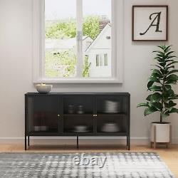 Large Metal Sideboard with Glass Doors Glazed Storage Dresser / Cupboard / Cab