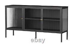 Large Metal Sideboard with Glass Doors Glazed Storage Dresser / Cupboard / Cab