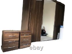 Large Mirror wardrobe With Sliding Doors Walnut With 2 Bedside Drawers