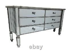 Large Mirrored Sideboard Long Chest 6 Drawers Storage Diamante Crystal Glass